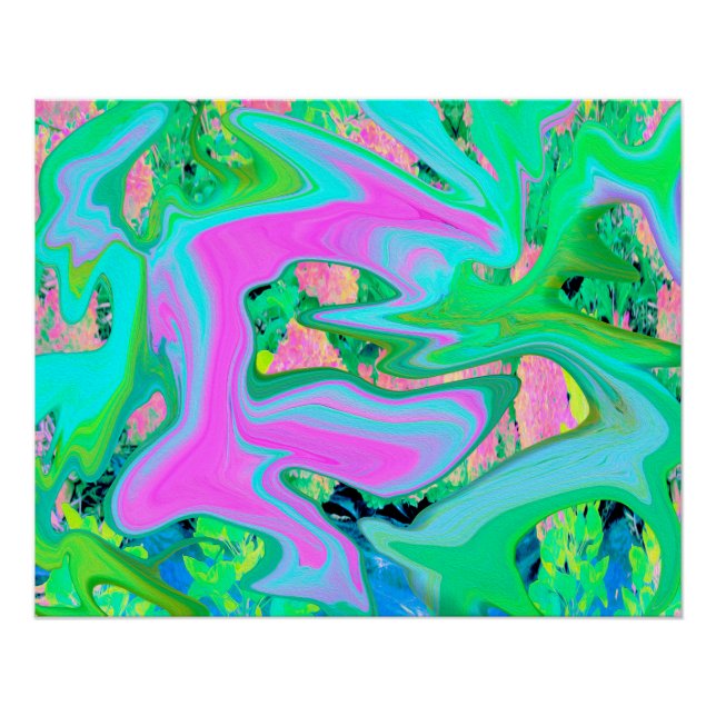 Poster Art Liquide rose et bleu clair rétro sur Hydrangea (Devant)