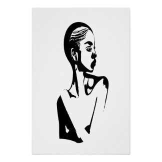 Poster art minimal noir et blanc femme posant mur art