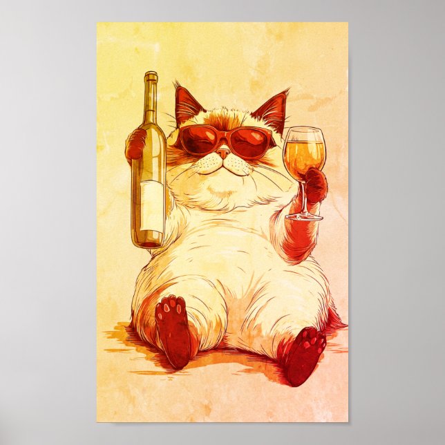 Poster art moderne chat boire (Devant)