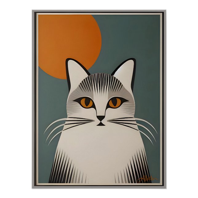 Poster Art Moderne du Milieu du Siècle Le Chat Gris (Devant)