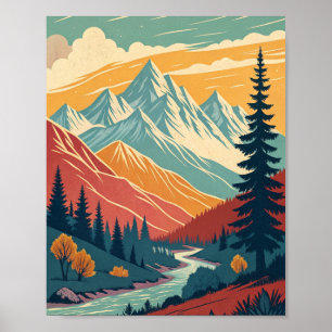 poster art mur montagnes rétro couleurs vives