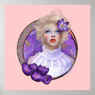 Poster Art Nouveau de Crocus Girl sur rose