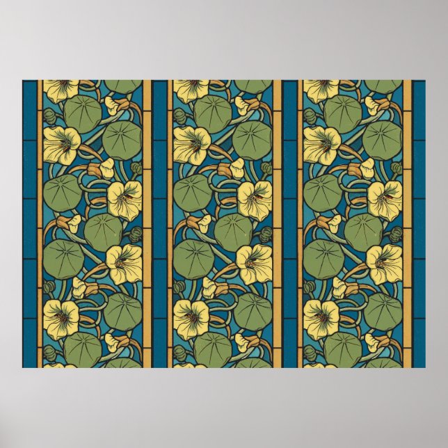 Poster Art Nouveau Nasturtium Bleu Or floral Verneuil (Devant)