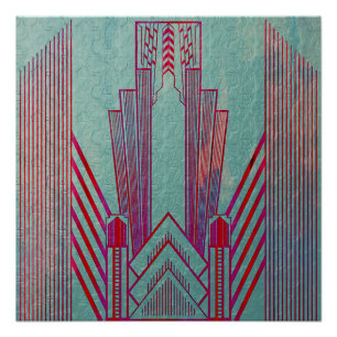 Poster Art nouveau, rouge, turquoise, vert, vintage, art