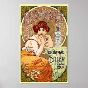 Poster Art Nouveau vintage Bechers Original Bitter 1807
