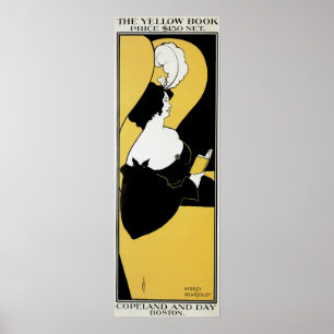 Poster Art Nouveau vintage, femme lisant un livre jaune
