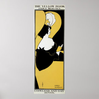 Poster Art Nouveau vintage, femme lisant un livre jaune