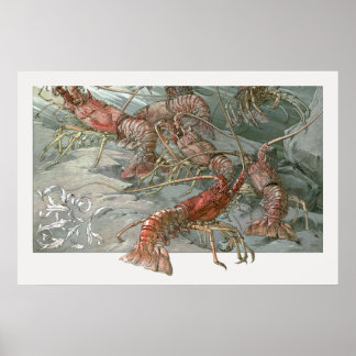 Poster Art Nouveau vintage, Homards dans l'océan