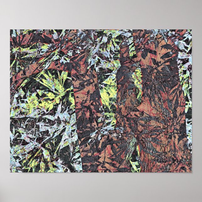 Poster Art numérique de motif à fleurs florales avec arbr (Devant)