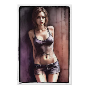 Poster Art numérique, fille grunge