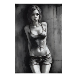 Poster Art numérique, fille grunge