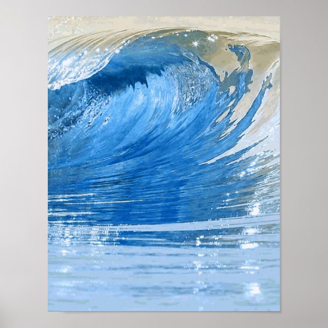 Poster Art numérique naturel de la vague bleue (Devant)