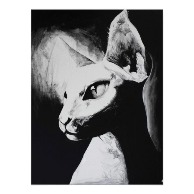 Poster Art original Sphynx Cat Feline noir & blanc (Devant)