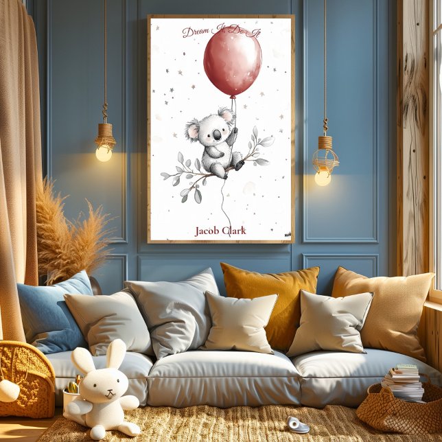 Poster Art personnalisé pour la nurserie – Koala avec bal (Créateur téléchargé)