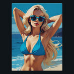 Poster Art pop rétro : Blonde glamour en Bikini bleu<br><div class="desc">Une magnifique illustration de pop art rĂ©tro montrant une femme blonde glamour en bikini bleu. Ses lunettes de soleil bleu vif et sa pose confiante complètent parfaitement le cadre animĂ© de la plage. Les couleurs audacieuses et les lignes pointues captent l'essence de l'art pop vintage, Ă©voquant un style intemporel et...</div>