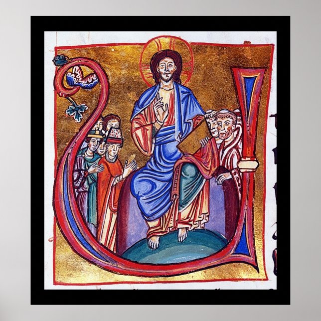Poster Art religieux chrétien médiéval Christ Enthroné (Devant)
