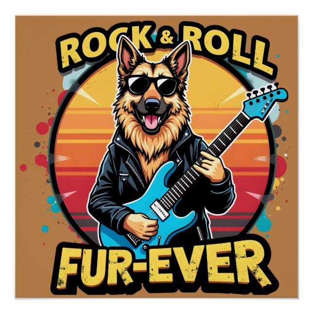 Poster Art Rétro du Crépuscule avec Berger Allemand Rock  (Devant)