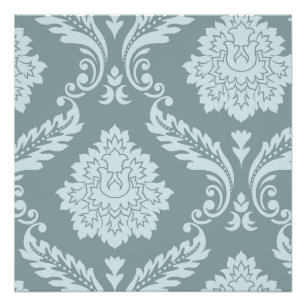 Poster Art Rococo Damassé I Bleu de Canard Œuf+Turquoise