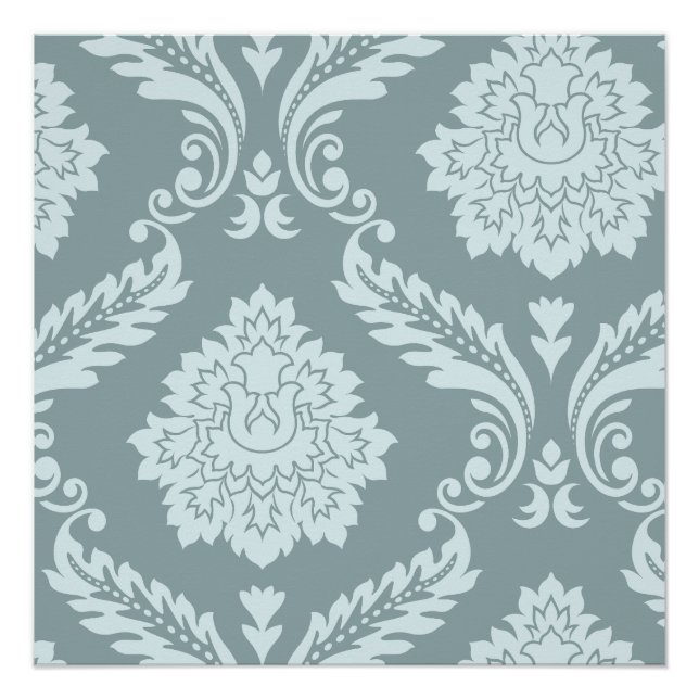 Poster Art Rococo Damassé I Bleu de Canard Œuf+Turquoise (Devant)