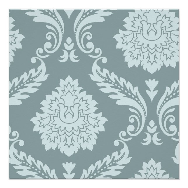 Poster Art Rococo Damassé I Bleu de Canard Œuf+Turquoise (Devant)