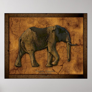 Poster Art rustique africain Elephant
