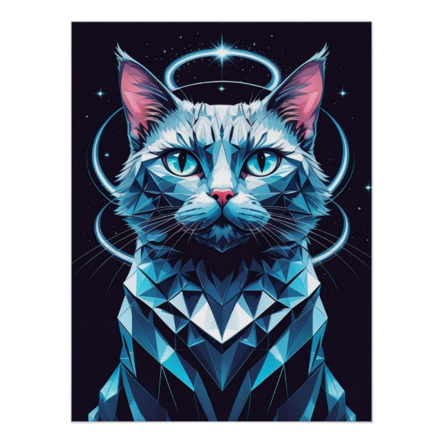 Poster Art vectoriel géométrique Crystal Cat (Devant)