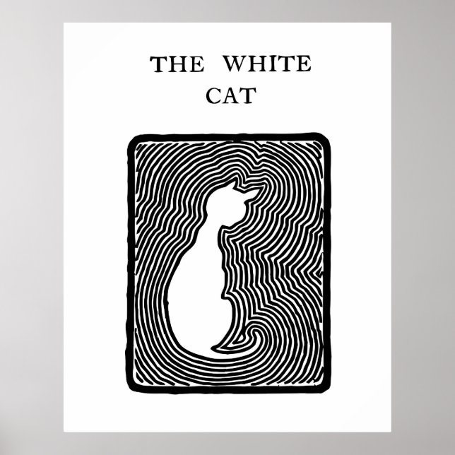 Poster Art vectoriel noir et blanc Le chat blanc (Devant)