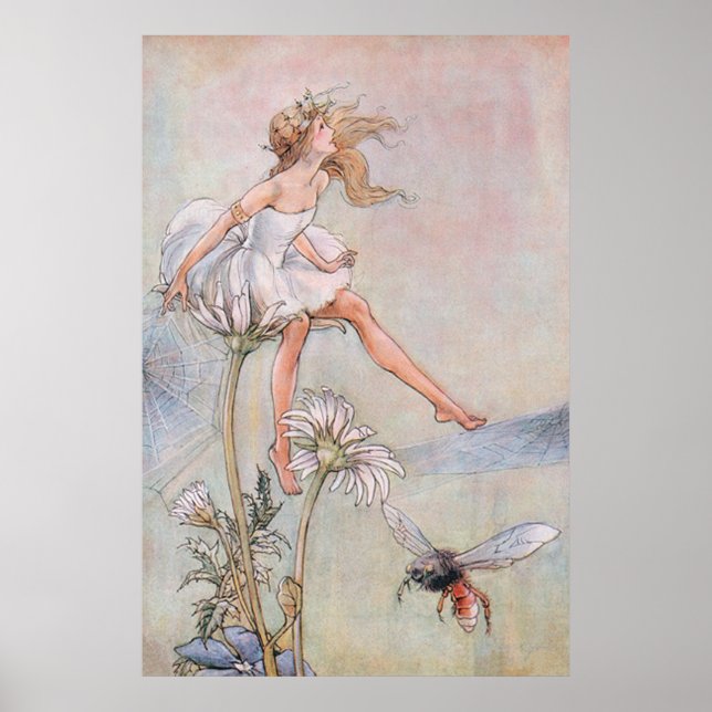 Poster Art vintage, Belle Fée et Abeille (Devant)