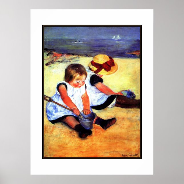 Poster Art Vintage Deux Enfants À La Plage (Devant)
