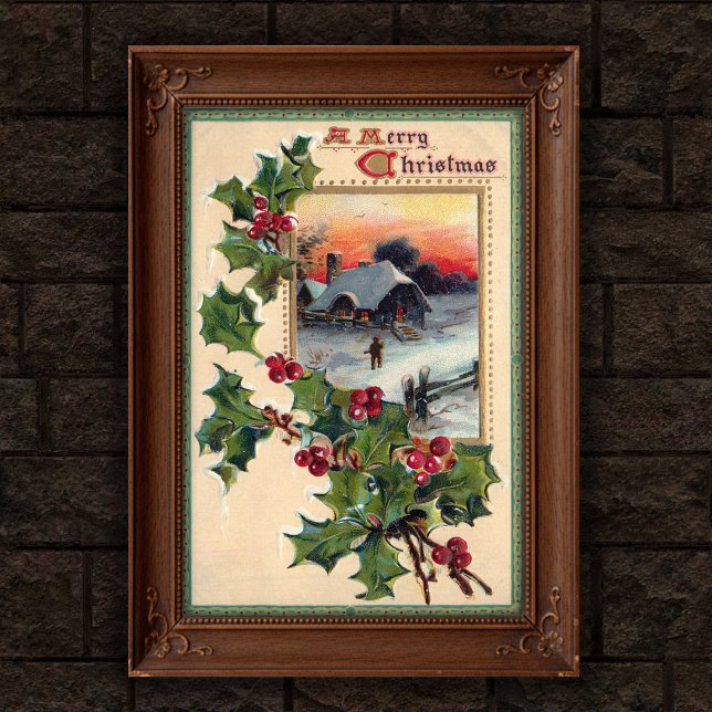 Poster Art Vintage Noël Holly 1910 (Créateur téléchargé)