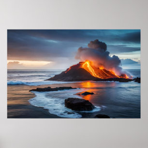 Poster Art Volcanic Ocean Scene