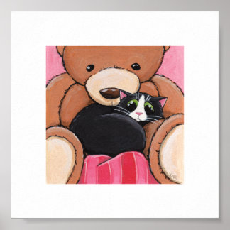 Poster Art Whimsical de 6 po x 6 po | Chat sur lit