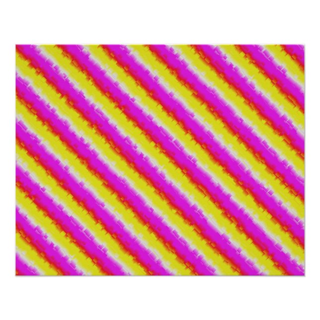 Poster Artdeco rose Jaune Artdeco Arc-en-ciel rayures (Devant)