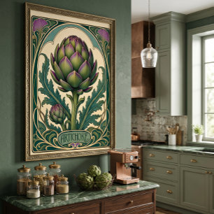 Poster Artichaut vintage de style Art nouveau pour la cui