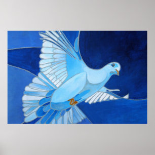 Poster Artistic Dove Outline Art In Cerulean Blue