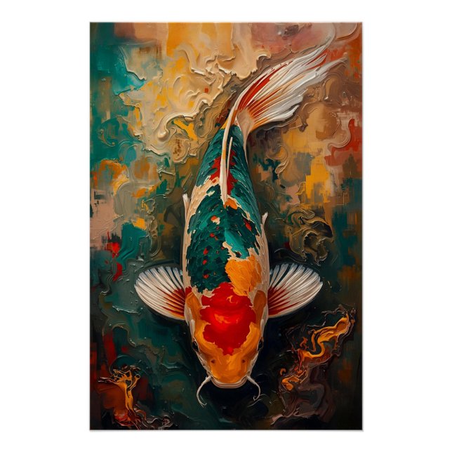 Poster Artistic Japanese Koi Fish Portrait Oil Painting (Devant)