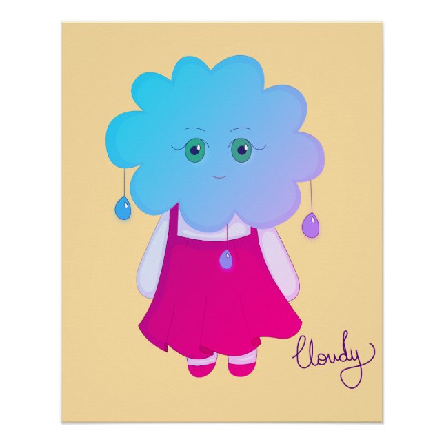 Poster Artístico Azul Nuvem Cloudy Expressão Anímica (Devant)
