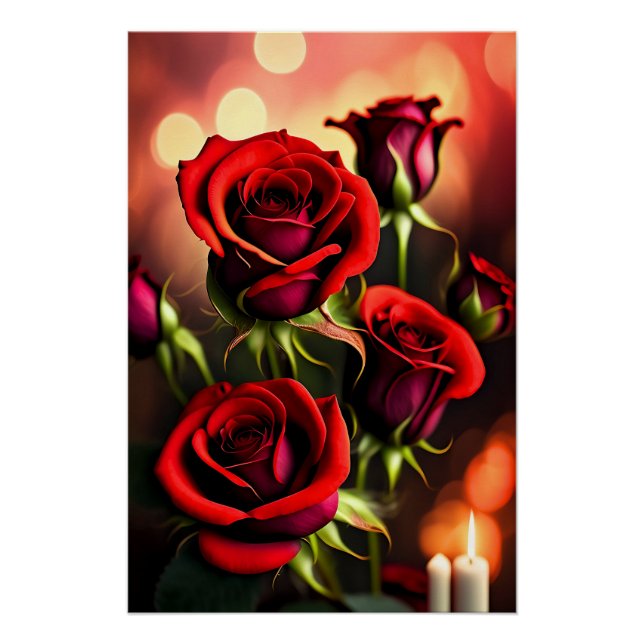 Poster Artwork numérique Fleurs de rose rouge-58567 (Devant)