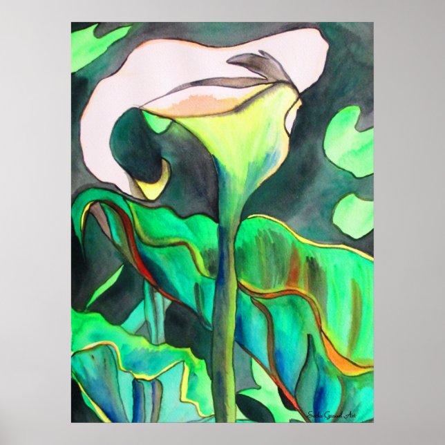 Poster Arum Lily aquarelle peinture originale (Devant)