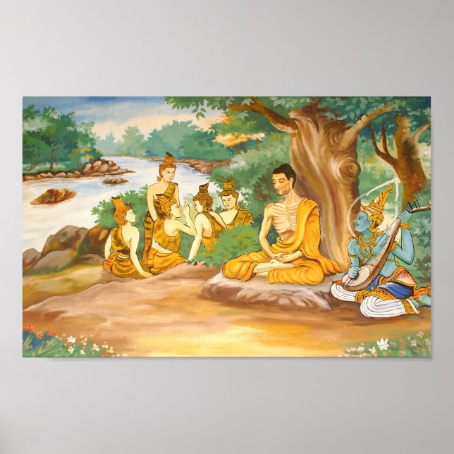 Poster Ascetic Bodhisatta Gotama avec le Groupe des Cinq (Devant)