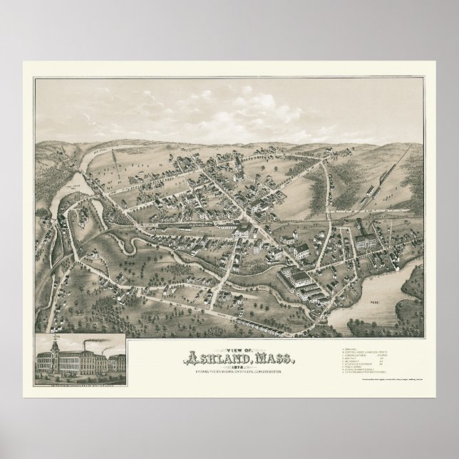 Poster Ashland, MA Carte panoramique - 1878 (Devant)