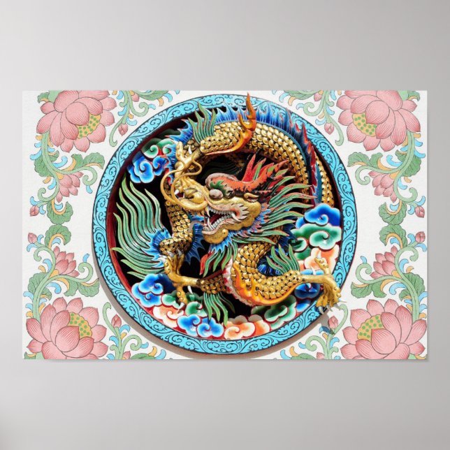 Poster Asian Chinese Japanese Colourful Dragon Cool Paint (Devant)