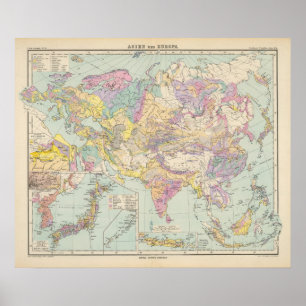 Poster Asien u Europa - Atlas Carte de l'Asie et de l'Eur