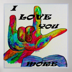 Poster ASL American Sign Language JE VOUS AIME PLUS
