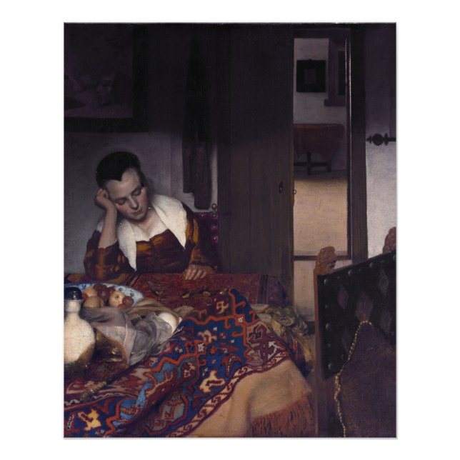 Poster Asleep by Johannes Vermeer (Devant)