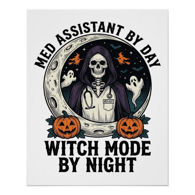 Poster Assistant médical Sorcière d'Halloween Gravure Vin (Devant)