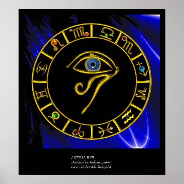 Poster ASTRAL HORUS EYE, BLUE TALISMAN Astrology Chart (Devant)