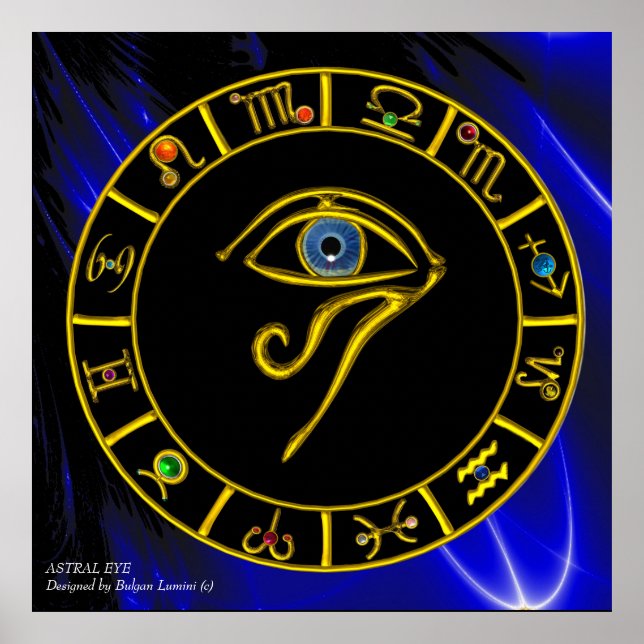 Poster ASTRAL HORUS EYE / BLUE TALISMAN Zodiac Chart (Devant)