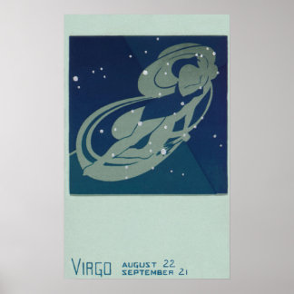 Poster Astrologie Zodiaque vintage, Constellation Virgo