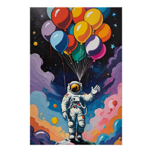 Poster Astronaut avec ballons colorés dans l'espace